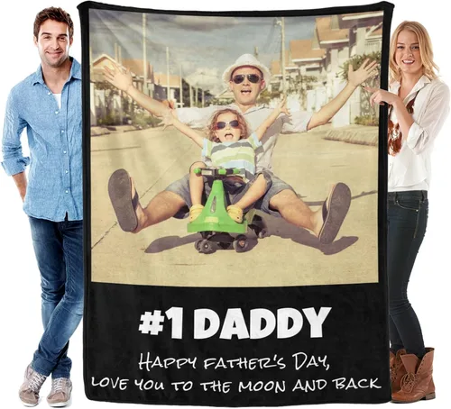 Vista 20 de Manta personalizada para el día del padre con foto, regalos personalizados para papá, papá, abuelo, papá, cumpleaños, Navidad