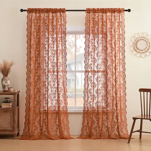 Vista 36 de Cortinas de encaje floral victoriano transparentes - 45 pulgadas de largo, 2 paneles, bolsillo para barra de cocina estilo cafetería, filtro de luz