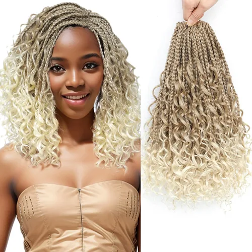 Vista 31 de Flagship 9 Paquetes Goddess Box Braids Cabello de Ganchillo para Mujeres Negras - 10 Pulgadas Pre-enrollado con Puntas Rizadas, Estilo Bohemio 1b