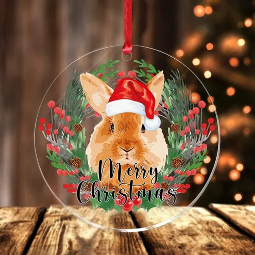 Vista 13 de Adorno acrílico circular de 3 pulgadas para decoración de árbol de Navidad, corona de feliz Navidad, conejo de animal, colgante de acrílico