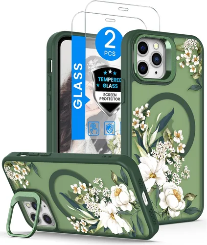Vista 11 de Dretal Magnético para iPhone 11 Pro, Funda Floral, Protector de Pantalla, Anillo de Lente Integrado, Soporte, Protección de Grado Militar, Funda