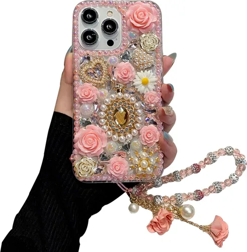 Vista 11 de iFiLOVE para iPhone 7 Plus/8 Plus Funda con Diamantes Brillantes y Correa de Flores, 3D Lujo Brillante Purpurina Cristal Diamantes de Imitación