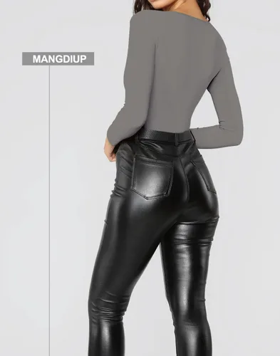 Vista 141 de MANGDIUP Body esencial para mujer, cuello redondo, manga larga, ajustado, elástico, de algodón y elastano