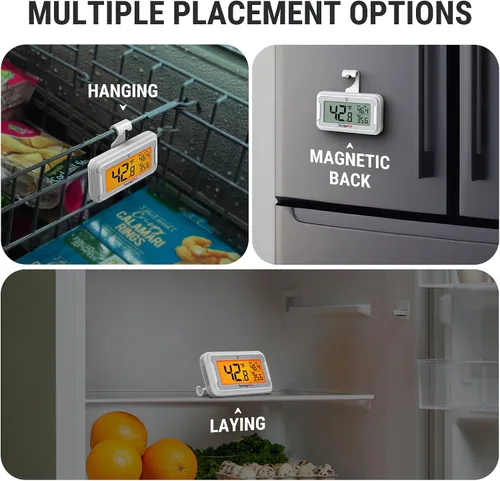 Vista 7 de TempPro Termómetro para refrigerador con gran pantalla LCD retroiluminada, termómetro para congelador con registro máximo/mínimo, fácil reemplazo