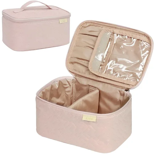 Vista 11 de NISHEL Bolsa de Maquillaje de Viaje Grande de Doble Capa para Mujeres, Estuche Cosmético, Organizador para Accesorios de Tamaño de Viaje, Botellas