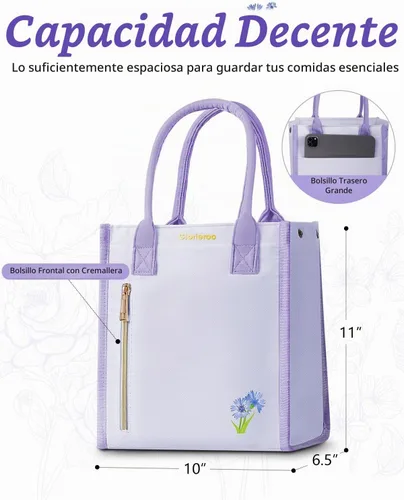 Vista 4 de Lonchera para mujer y niñas - Aislada, a prueba de fugas, impermeable, ligera, reutilizable, enfriadora para el trabajo, picnic - De vuelta a