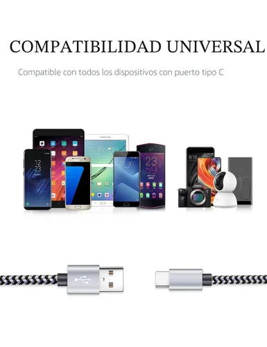 Vista 7 de Teeind Cable USB tipo C de carga rápida, Tpc001, paquete de 5 (6 pies 3 A), cables de carga C trenzados compatibles con Samsung S10e/note