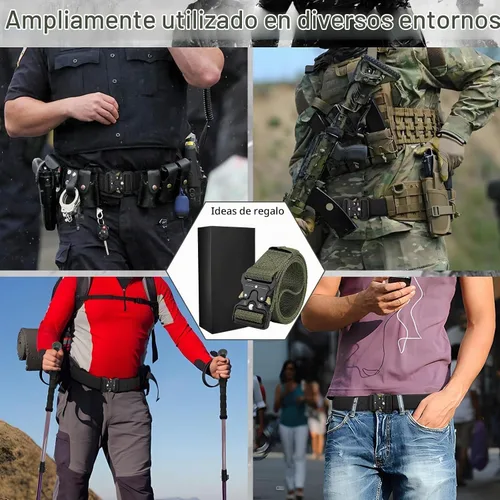 Vista 4 de Cinturón táctico para hombre - Cinturón de correa de nylon de servicio pesado con hebilla de liberación rápida