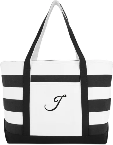Vista 2 de DALIX - Bolsa de playa a rayas para mujer, diseño de rayas, color negro
