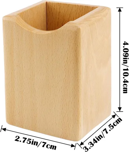 Vista 4 de Caja de bolígrafos de madera natural, organizador de papelería de escritorio, soporte creativo y simple de madera maciza para suministros de oficina