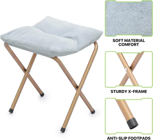 Vista 9 de Magshion Silla plegable de gran tamaño para adultos, silla de lectura con otomana, asiento circular esponjoso de piel sintética, cómoda silla