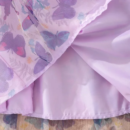 Vista 6 de Camidy Vestido de manga larga para niña pequeña, con volantes, estampado de mariposa, lazo, tutú para fiesta casual, vestido de princesa de 2 a 6