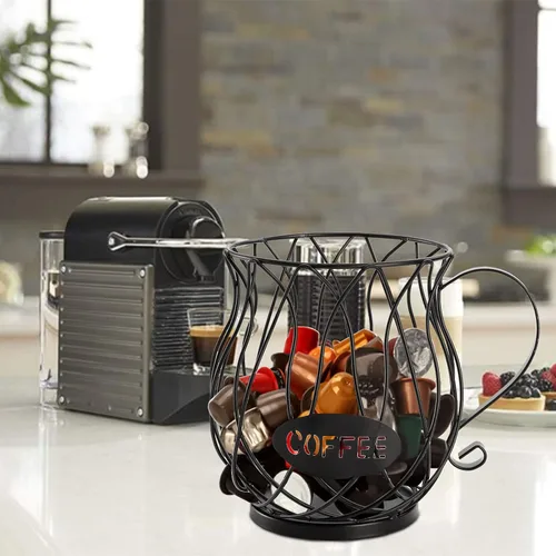 Vista 6 de ZEAYEA Soporte para cápsulas de café, cesta de cápsulas de café para barra de mesa de mostrador, almacenamiento de cápsulas de café expreso de metal