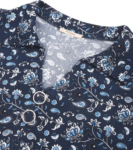 Vista 4 de Bebonnie Blusa casual de manga larga con cuello en V y solapa para mujer con botones