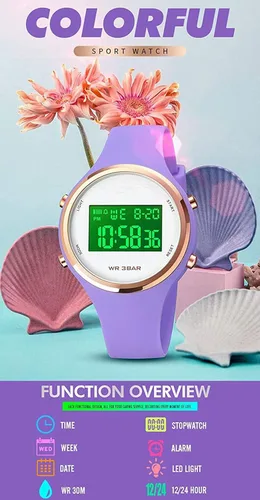 Vista 3 de Relojes deportivos para exteriores reloj despertador 5 bares impermeable LED digital