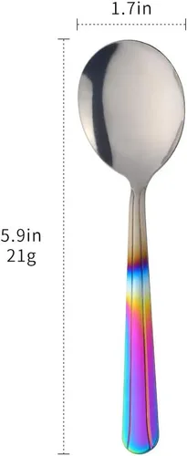 Vista 2 de QIBOMOON - Juego de 12 cucharas de caldo redondas de acero inoxidable para café, azúcar, postre, pastel, helado, sopa, antipasto capuchino, 5.8
