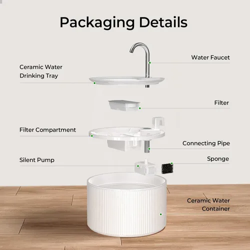 Vista 8 de Voluas Fuente de agua de cerámica para gatos: fuentes para gatos de 2.2L/74 oz para beber, dispensador automático de agua para mascotas con bomba