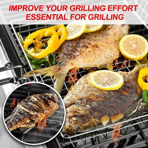 Vista 2 de Cesta para barbacoa - Cesta para parrilla de pescado y estante - Accesorios para exteriores