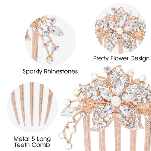 Vista 6 de inSowni Paquete de 6 diamantes de imitación brillantes con purpurina de lujo, diamantes de imitación decorativos de metal dorado para el cabello
