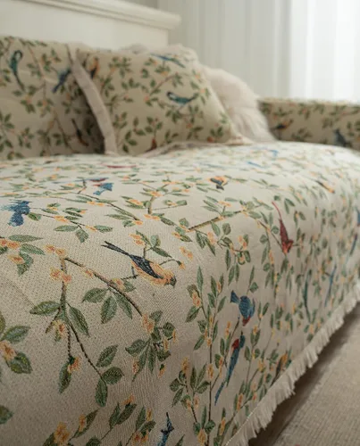 Vista 4 de vctops Fundas de sofá jacquard vintage para sofá seccional patrón de pájaros funda de sofá con flecos para perros fundas de sofá de dos plazas funda
