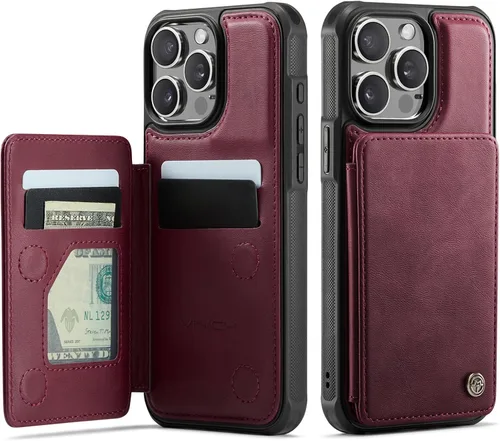 Vista 64 de Vinich for iPhone XR Wallet Case with Card Holder, Black RFID Blocking Credit Slots, Kickstand, Shockproof Flip Phone Cover, PU Leather, Double