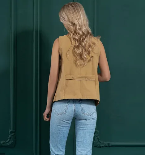 Vista 2 de Bnigung Chaleco de lino sin mangas para mujer, casual, holgado, cuello en V, chaqueta de chaleco