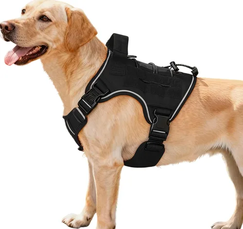Vista 80 de Arnés táctico para perros grandes, chaleco reflectante ajustable sin tirones con sistema Molle, control de grado militar K9 para entrenamiento