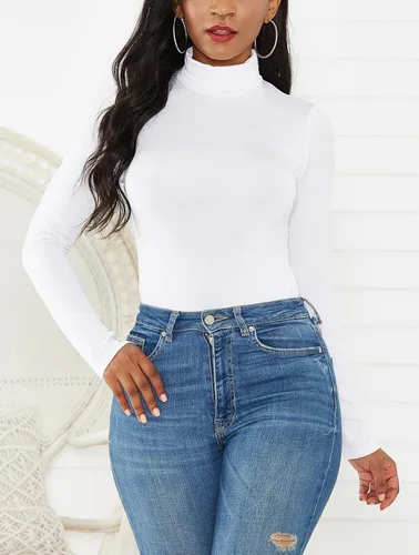 Vista 3 de Sumtory Body de manga larga con cuello alto para mujer, leotardo de tanga sólido