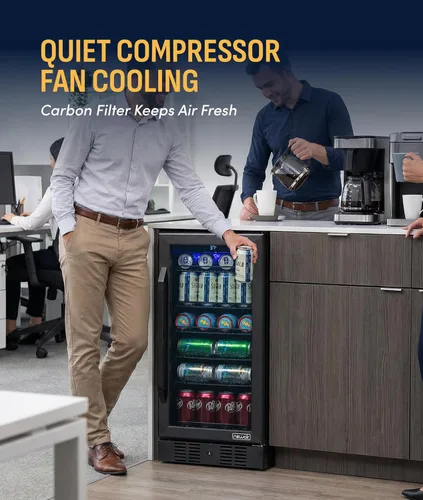 Vista 6 de NewAir Refrigerador de bebidas integrado para 96 latas, mini refrigerador pequeño de 15 pulgadas para dormitorio, bar en casa u oficina, Acero