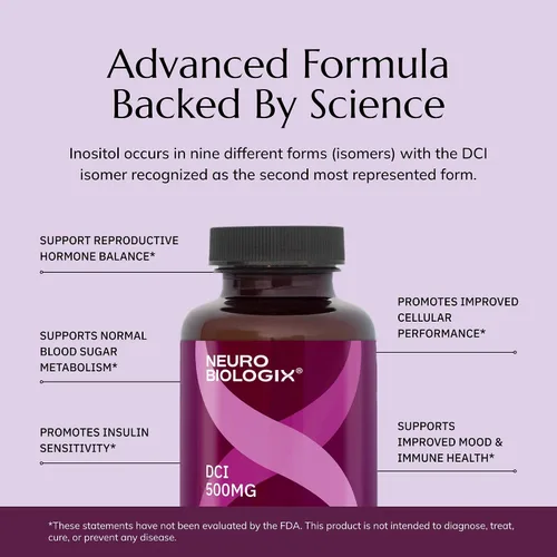Vista 7 de Neurobiologix D-Chiro Inositol 500 MG, suplemento de inositol de alta potencia, equilibrio energético y hormonal para mujeres y hombres, apoya
