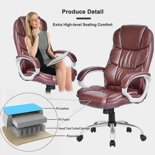 Vista 4 de Silla de oficina, silla de escritorio, silla de computadora, ergonómica, giratoria, taburete ajustable, respaldo alto, silla ejecutiva con soporte