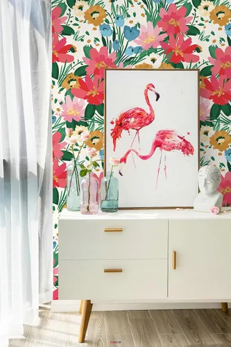 Vista 5 de Papel tapiz floral removible botánico de primavera para baño, papel tapiz botánico para inquilinos botánicos, papel tapiz de contacto de flores