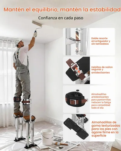 Vista 2 de VEVOR Zancos para paneles de yeso, zancos de pintor de aluminio ajustables de 16.1 a 24.1 pulgadas, capacidad de carga de 228 libras, patas de goma