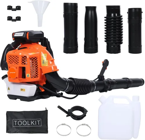 Vista 10 de Soplador de hojas de mochila de 2 tiempos de 52 cc, soplador de hojas a gas de 550 CFM, soplador de polvo inalámbrico, limpiador refrigerado por