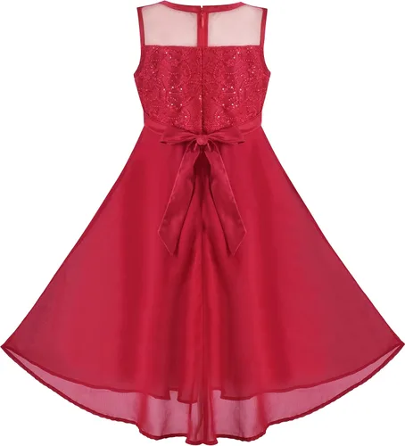 Vista 2 de Sunny Fashion Vestido de niña Flor Encaje Top Borgoña Gradient Falda Sin Mangas