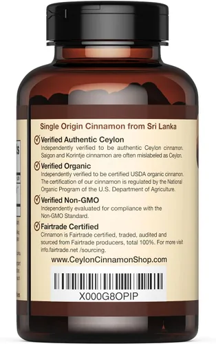 Vista 2 de Ceylon Cinnamon Shop Suplemento orgánico de canela de Ceilán (100% certificado), 90 cápsulas Premium Grade True Cinnamon, Sri Lankan Variety
