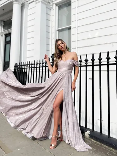 Vista 4 de Fanciest Vestidos de fiesta de lentejuelas con hombros descubiertos 2023, vestidos largos de baile para mujer, vestidos de noche formales