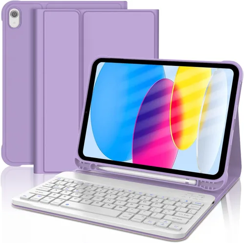 Vista 9 de KVAGO Funda para iPad (A16) de 11ª y 10ª generación con teclado, teclado desmontable inalámbrico retroiluminado de 7 colores, funda de teclado folio