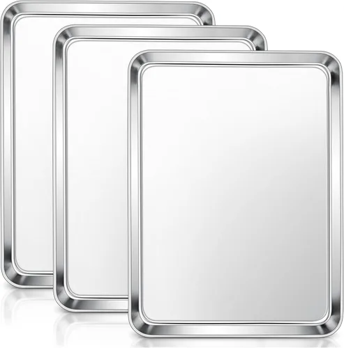 Vista 21 de E-far Mini bandeja para horno tostador, bandeja para hornear galletas de acero inoxidable de 9.4 x 7.3 pulgadas, bandeja pequeña de metal no tóxico