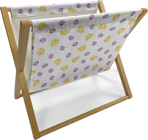 Vista 12 de Ambesonne Soporte para revistas y libros de damasco, diseño tradicional italiano europeo de desplazamiento repetido, en tono amarillo dorado