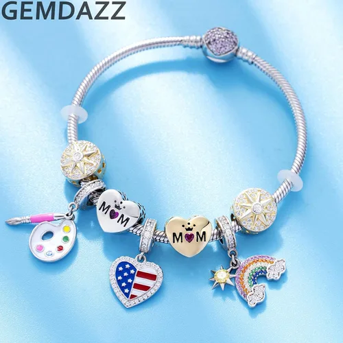 Vista 6 de GEMDAZZ Juego de 2 piezas de paleta de artista y pinceles de pintura y dije de amor reina mamá en plata de ley 925, regalo para abuelaesposa, Plata