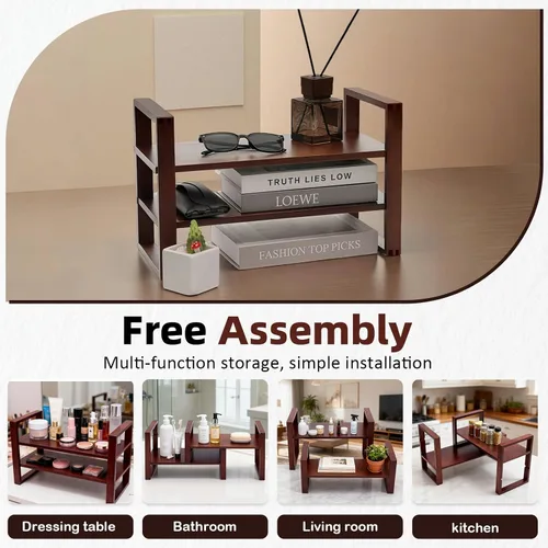Vista 6 de Estantería de escritorio ajustable 100% madera maciza, no requiere herramientas, clavos o pegamento para capacidad de carga de 130 libras para sala