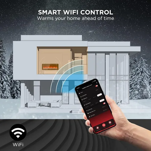 Vista 2 de TURBRO Chimenea eléctrica infrarroja inteligente WiFi de 50 pulgadas con sonido crepitante y llama realista, calentador de cuarzo de 1500 W