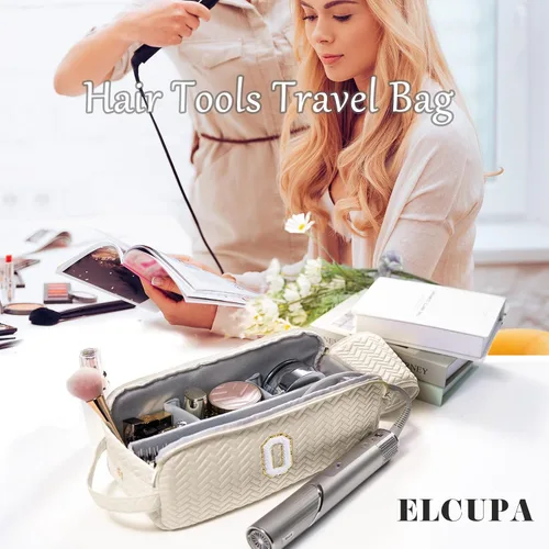 Vista 6 de Bolsa de viaje para herramientas de cabello personalizadas con inicial, compatible con Shark FlexStyle, Revlon y Dyson Organizador de cepillos