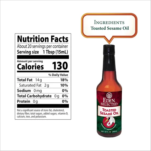 Vista 2 de Eden Aceite de sésamo tostado, sin refinar, prensado a expulsor, producto de Japón, sin OMG, 10 fl oz