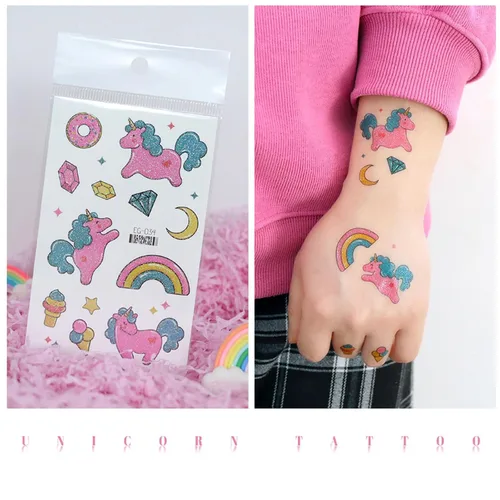 Vista 6 de Yobbai Tatuajes temporales con purpurina para niños, estilos mixtos de mariposa, panda, criatura marina, sirena y dinosaurio, tatuajes falsos