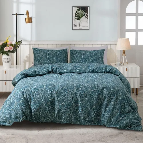 Vista 26 de EAVD Elegante funda de edredón floral pequeña, tamaño individual, suave, 100% algodón, con estampado floral pequeño, con 2 fundas de almohada