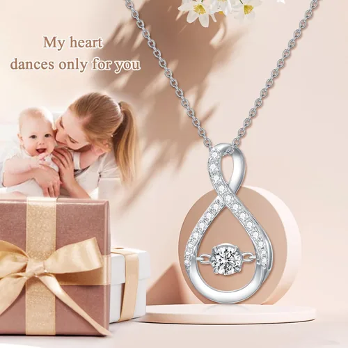 Vista 6 de Collar con colgante infinito para mujer, plata de ley 925, collares de piedra natal brillante, aniversario, cumpleaños, joyería fina, regalos