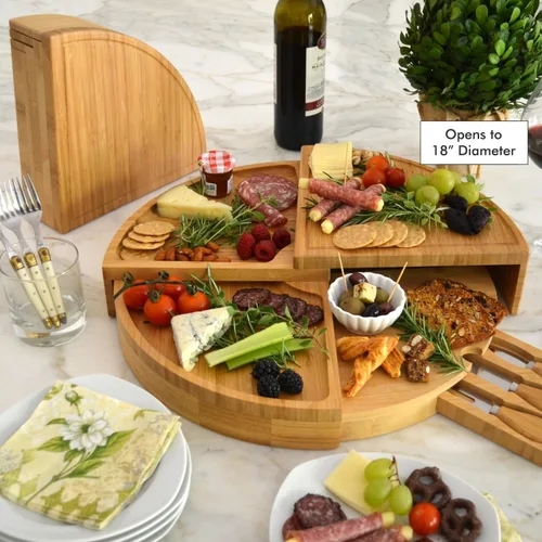 Vista 2 de Picnic at Ascot NCAA Alabama Crimson Tide Tabla de queso de bambú para charcutería con juego de cuchillos y marcadores de queso
