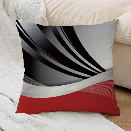 Vista 5 de Juego de 4 fundas de almohada rojas de 18 x 18 pulgadas, fundas de almohada decorativas de rayas abstractas negras y grises, decoración moderna